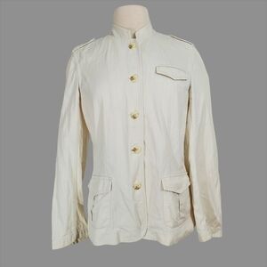 Eddie Bauer White Cotton Military Button Jacket